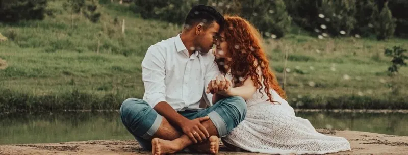 A couple sharing a romantic moment